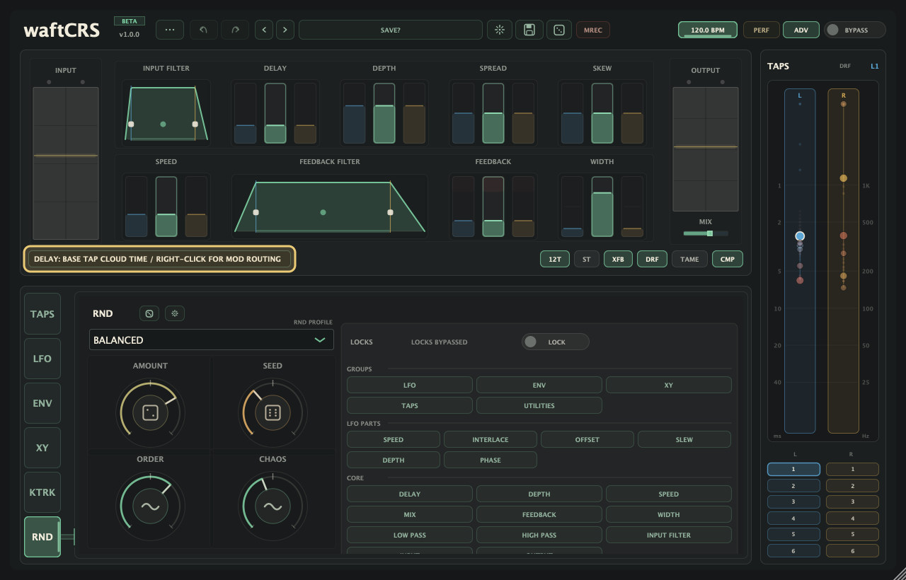 waftCRS editor with the readout and hover guidance area highlighted below the main controls.